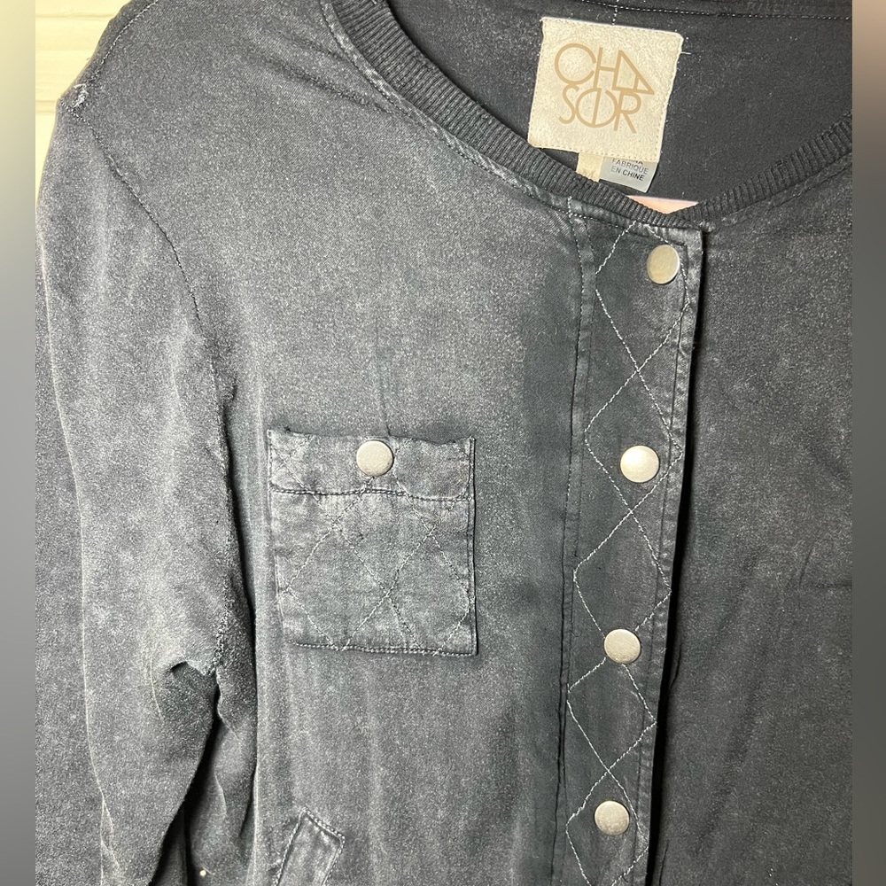 Chaser Distressed Black Button Up Jacket - image 6